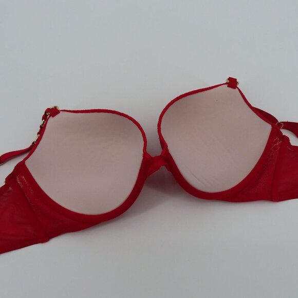 Victorias Secret 38C Very Sexy Push Up Bra Red Lace Gold Ring Underwire Padded - Picture 8 of 16